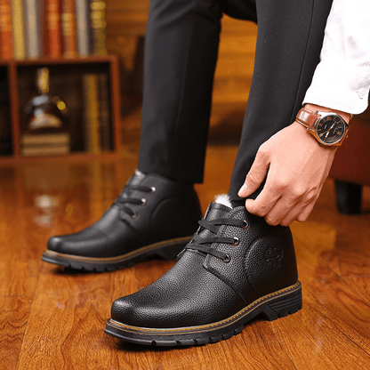 lovevop Men Comfy Microfiber Leather Warm Business Casual Winter Ankle Boots