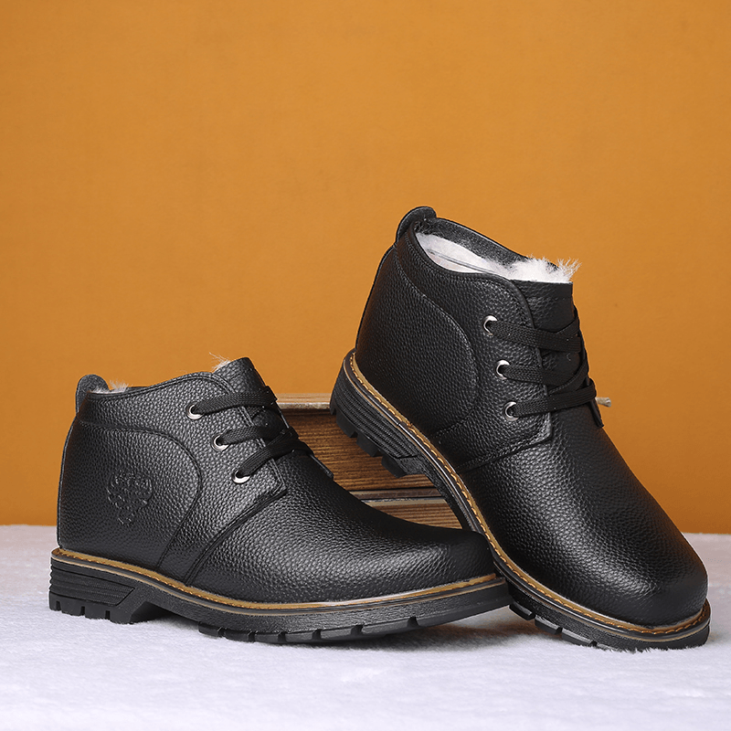 lovevop Men Comfy Microfiber Leather Warm Business Casual Winter Ankle Boots