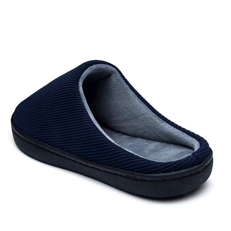 lovevop Men Pure Color round Toe Non Slip Warm Slip-On Home Cotton Slippers