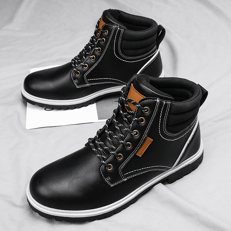 lovevop Men Comfy Microfiber Leather Slip Resistant Casual Tooling Boots