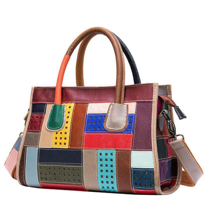 lovevop Cowhide color patchwork bag