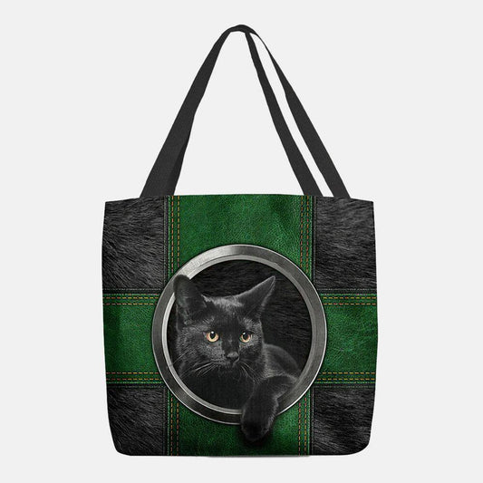 lovevop Women Canvas Cute Cartoon Black Cat Print Handbag Tote Shoulder Bag
