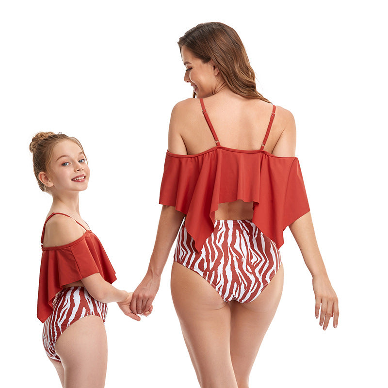 「🎁Father's Day Sale - 50% Off」 - Off Shoulder Top & Stripe Bottom Mommy and Me Swimsuit