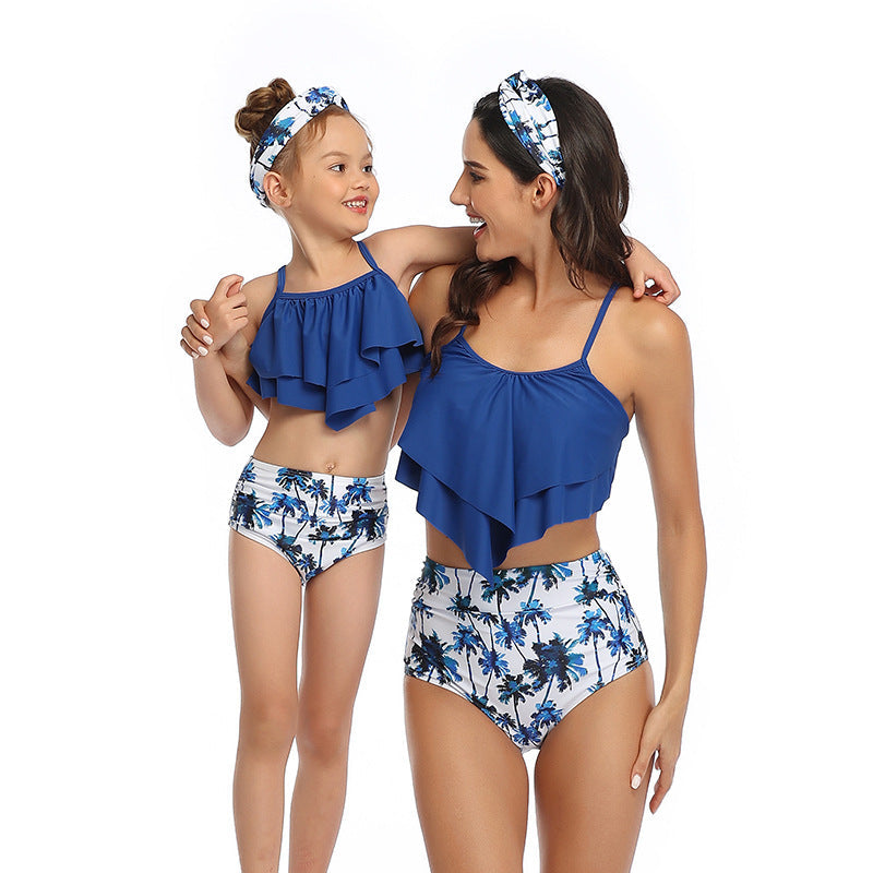 Ruffled Top & High Waisted Bottom Mommy and Me Swimsuit