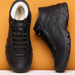 lovevop Men's Leather Warm Casual High-top Snow Boots