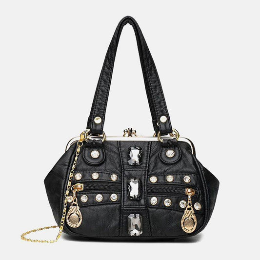 lovevop Women PU Leather Waterproof Skull Rivet Chains Shoulder Bag Handbag Crossbody Bag