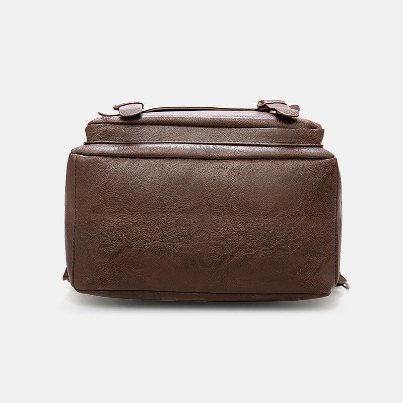 lovevop Men PU Leather Vintage Business Waterproof Wear-Resistant Large Capacity 15.6 Inch Laptop Bag Backpack
