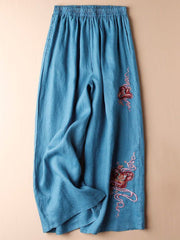 Lovevop Cotton High Waisted Thin Embroidered Wide Leg Pants