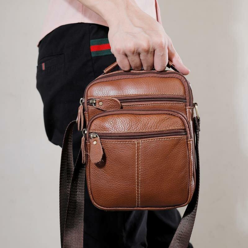 lovevop Men Genuine Leather Multi-pocket Vintage 6.3 Inch Phone Bag Crossbody Bags Shoulder Bag Handbag