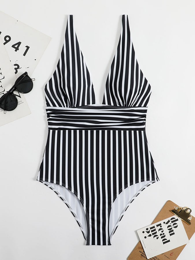 One-piece striped triangle beach sexy swimsuit