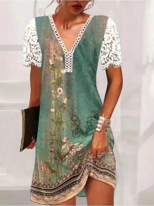 Casual Loose Lace V-neck Lace Dress