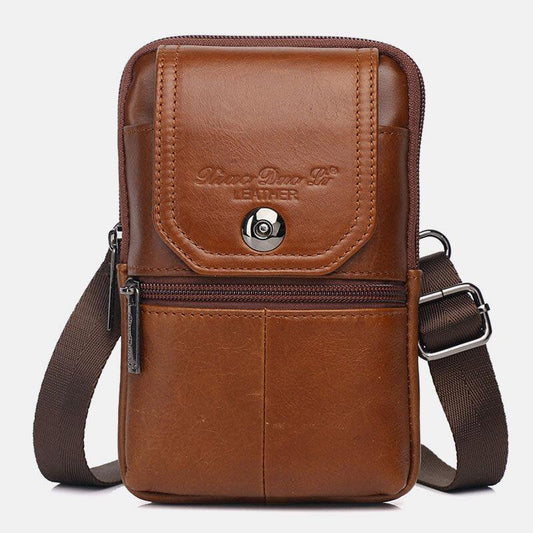 lovevop Men Genuine Leather Vintage Multi-card Slot 6.5 Inch Mini Phone Bag Crossbody Bag Waist Bag Cowhide Bag