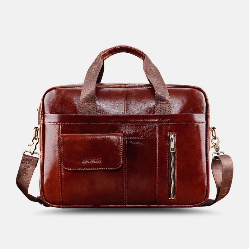 lovevop Men Genuine Leather Multifunction Large Capacity Multi-pocket Crossbody Bag Shoulder Bag Handbag Messenger Briefcase