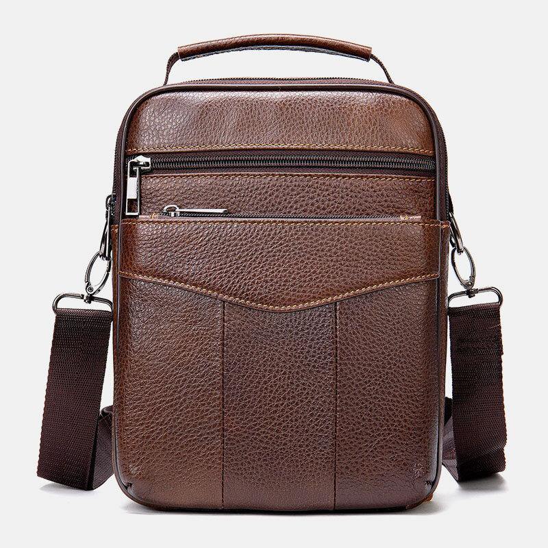 lovevop Men Genuine Leather Retro Business Vertical Handbag Crossbody Bag