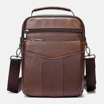 lovevop Men Genuine Leather Retro Business Vertical Handbag Crossbody Bag