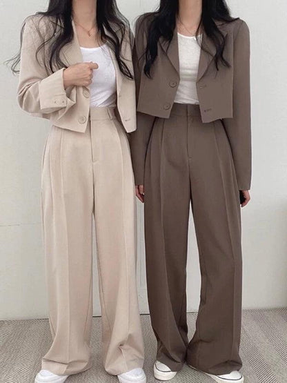 lovevop Vintage Loose Short Blazer&Wide Leg Pants Suits