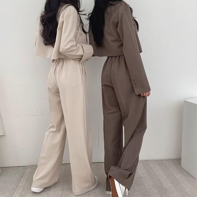 lovevop Vintage Loose Short Blazer&Wide Leg Pants Suits