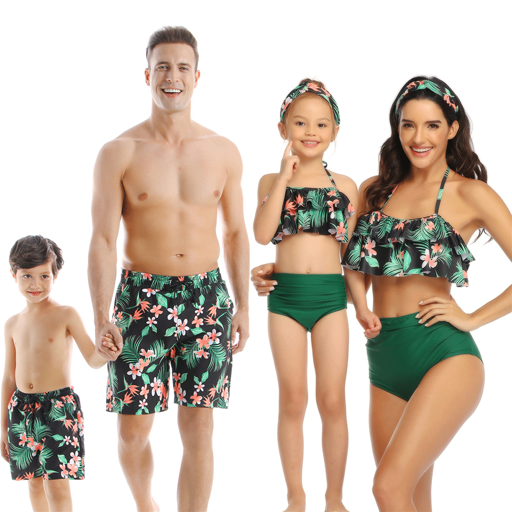 Ruffle Print Green Bikini Family Matching Swimwear