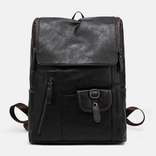 lovevop Men Faux Leather Solid Casual Business 14 Inch Laptop Bag Travel Bag Backpack