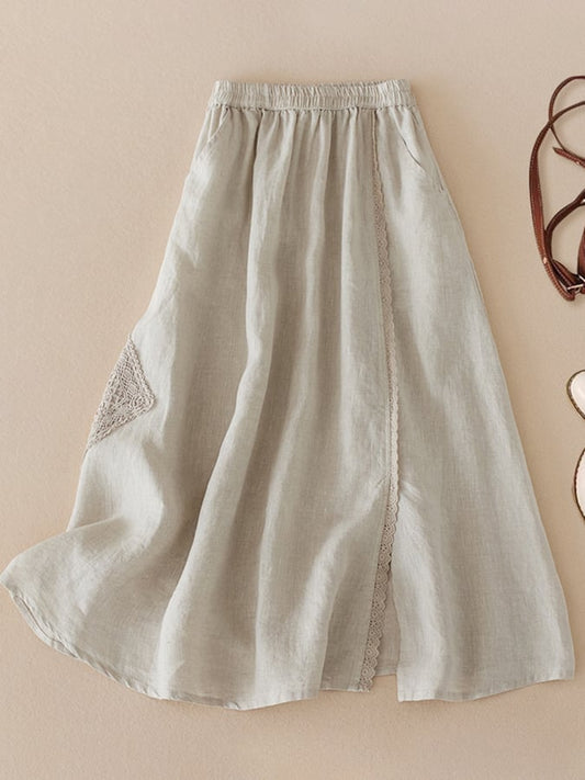 Lovevop Lace Trim Panel Loose Skirt