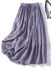 Lovevop Cotton And Linen Tie-waist Double-layer Anti-skid Casual Skirt