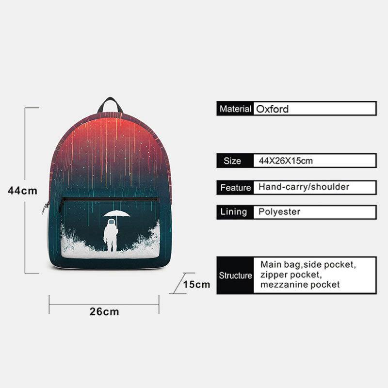 lovevop Unisex Oxford Space Astronaut And Meteor Shower Pattern Print Casual Personality Aestheticism School Bag Backpack