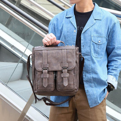 lovevop Men PU Leather Multi-pockets Vintage Casual Waterproof Breathable Crossbody Bags Shoulder Bags