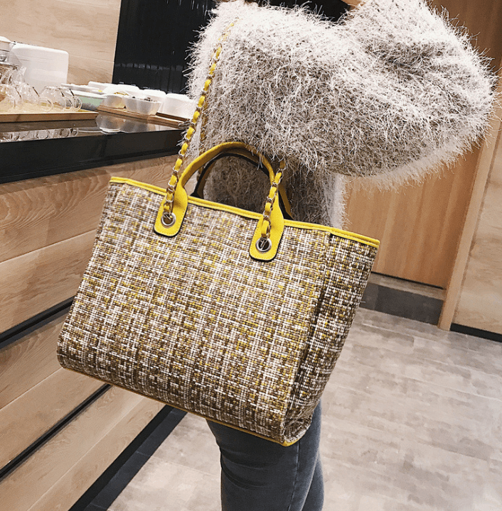 lovevop Plaid cloth handbag Fashion big bag Spring and summer new chain shoulder bag tide small fragrance handbag