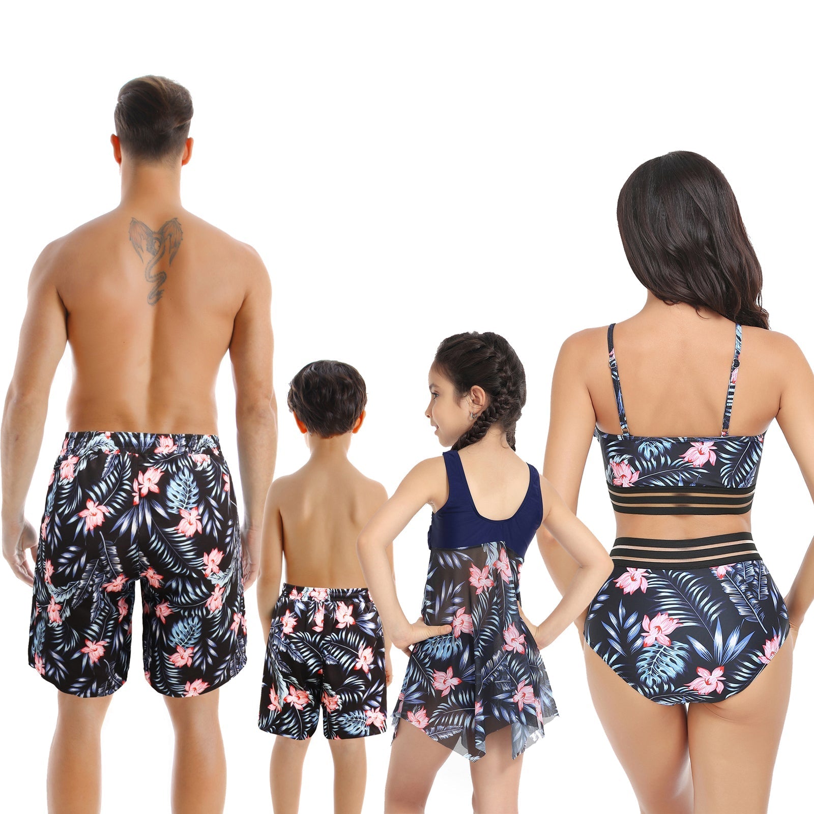 「🎁Father's Day Sale - 50% OFF」Family Matching Blue Floral Printed Swimsuits