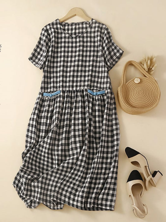 Lovevop Cotton And Linen Loose Fitting Artistic Retro Button Up Dress