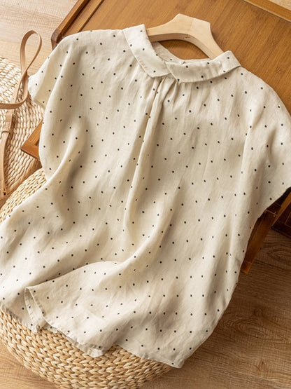 Lovevop Cotton Polka Peter Pan Neck Vintage Shirt