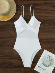 Solid V-Neck Backless Tight Beach One Piece Swimsuit