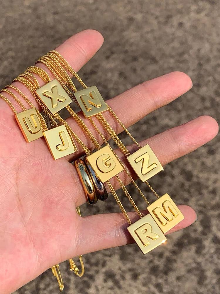 lovevop Colorfast Gold Square Alphabet Necklace