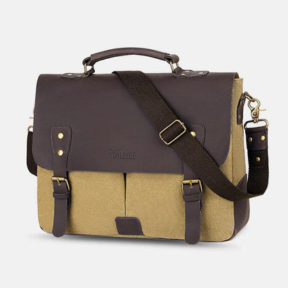 lovevop Men Canvas Large Capacity Cover Zipper Vintage Business Messenger Bag Laptop Bag Crossbody Bag Handbag