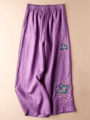 Lovevop Cotton High Waisted Thin Embroidered Wide Leg Pants