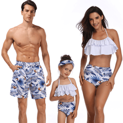 Ruffle Print  White Bikini Family Matching Swimwear