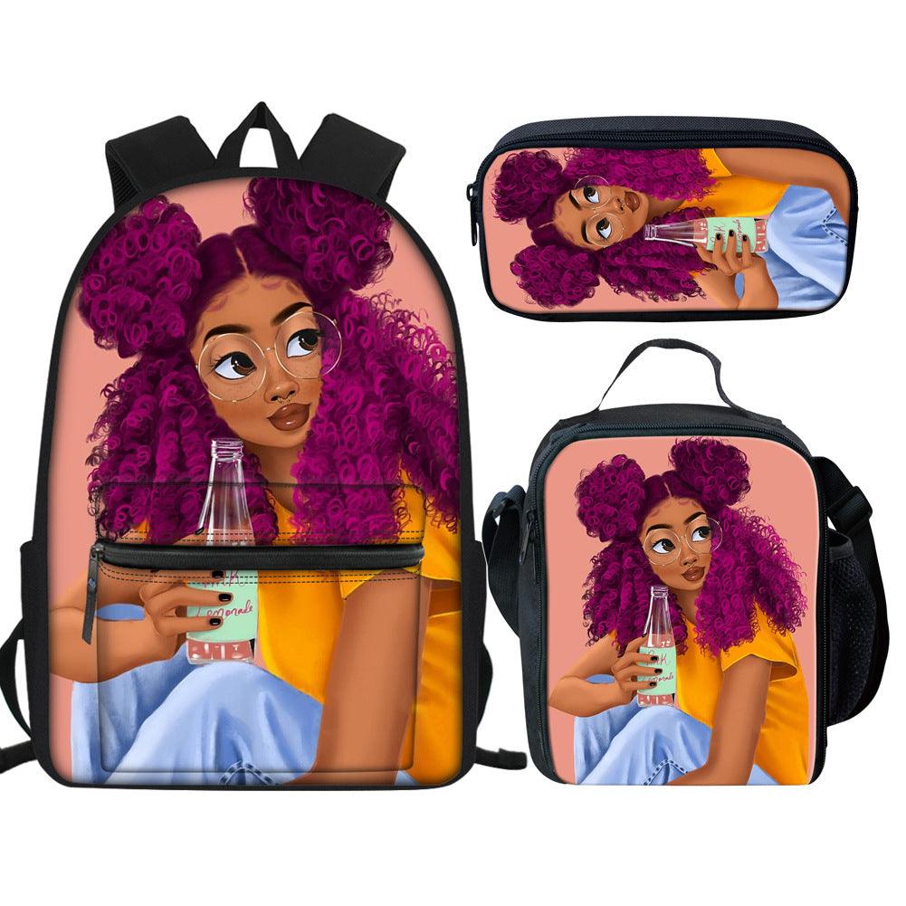 lovevop Creative Printed Girl Pattern Multifunctional Schoolbag