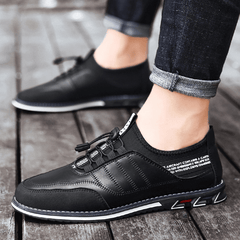 lovevop Men Cowhide Breathable Soft Bottom Lace up Comfy Sports Casual Leather Shoes