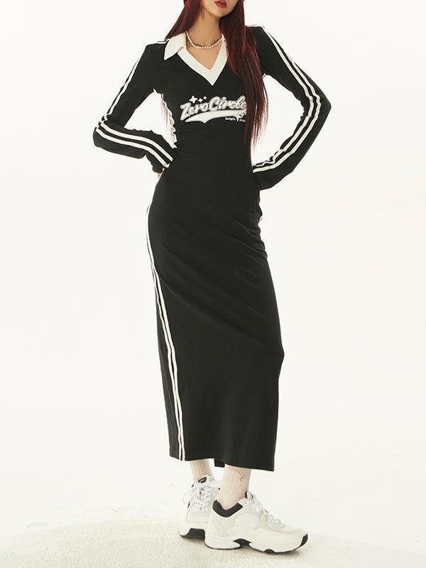 lovevop Fashionable Black V-neck Slit Dress