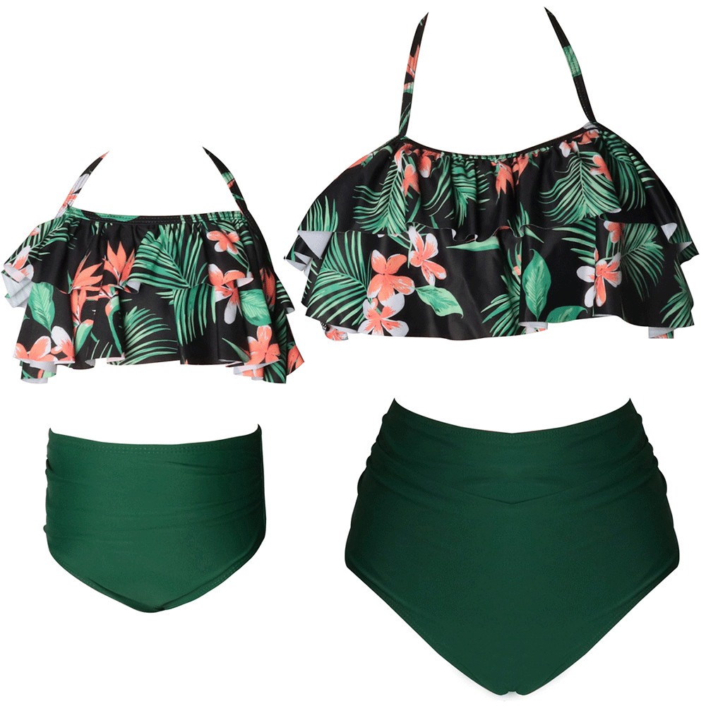 Ruffle Print Green Bikini Family Matching Swimwear