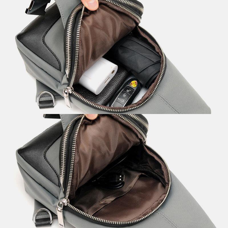 lovevop Men Oxford USB Charging Waterproof Casual Outdoor Crossbody Bag Chest Bag Sling Bag