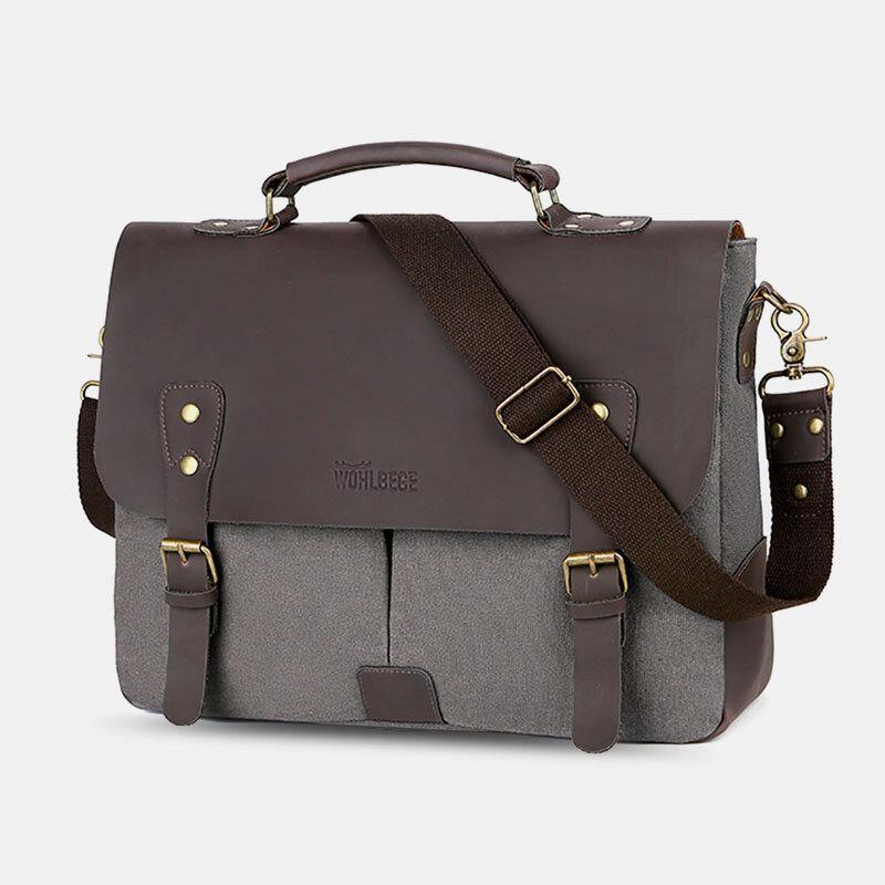 lovevop Men Canvas Large Capacity Cover Zipper Vintage Business Messenger Bag Laptop Bag Crossbody Bag Handbag