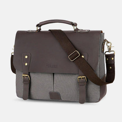 lovevop Men Canvas Large Capacity Cover Zipper Vintage Business Messenger Bag Laptop Bag Crossbody Bag Handbag