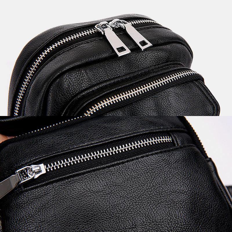 lovevop Men PU Leather Multi-pocket Large Capacity Vintage Crossbody Bag Chest Bag Sling Bag