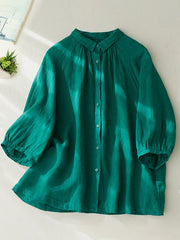 Lovevop Cotton Solid Color Raglan Sleeves Loose Shirt