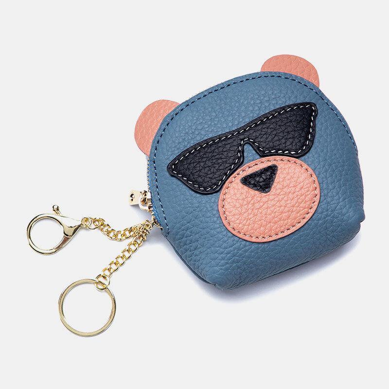 elvesmall Women Genuine Leather Cute Bear Creative Mini Coin Bag Small Wallet For Card Key Mini Lipstick