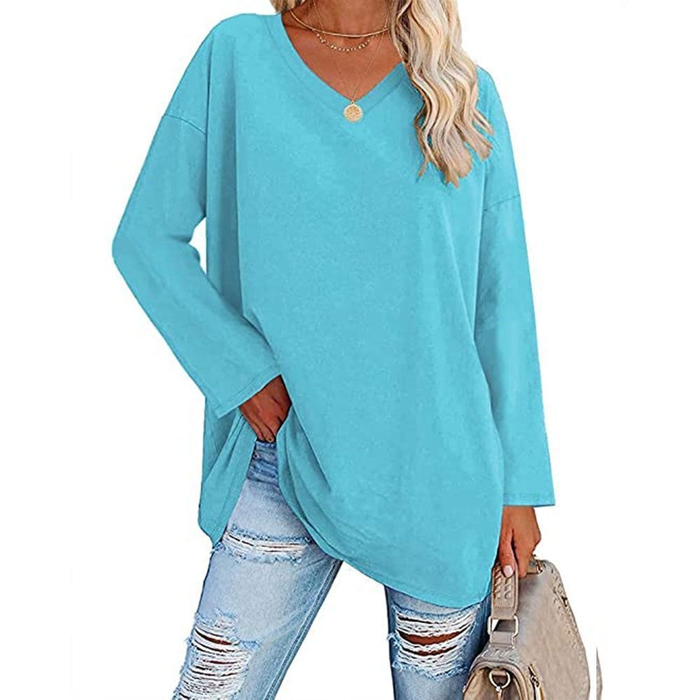 🔥Women's loose long sleeve fashion V-neck knit top🔥