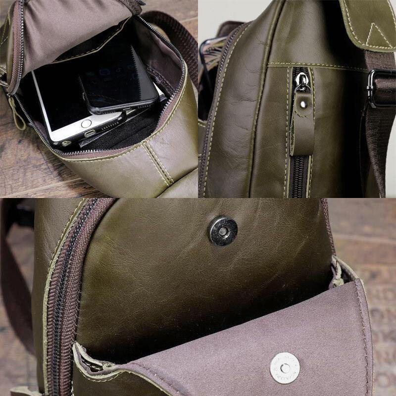 lovevop Men Genuine Leather Anti-theft Retro Casual Business Crossbody Bag Chest Bag Sling Bag