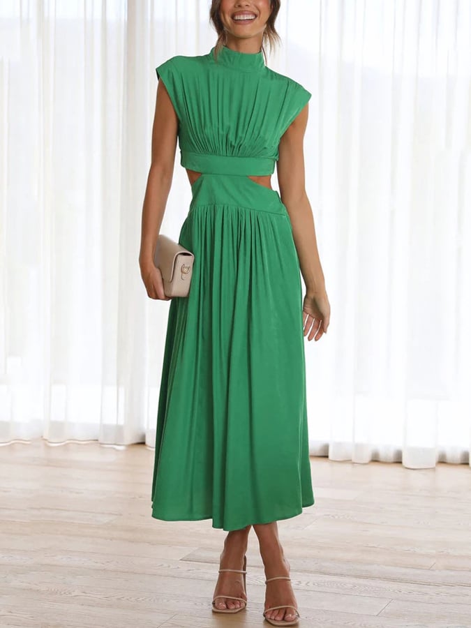 Women'S High Neck Sleeveless Waist Cut Maxi Dress