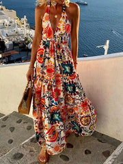 Women's Sleeveless Printed V-Neck Resort Dress